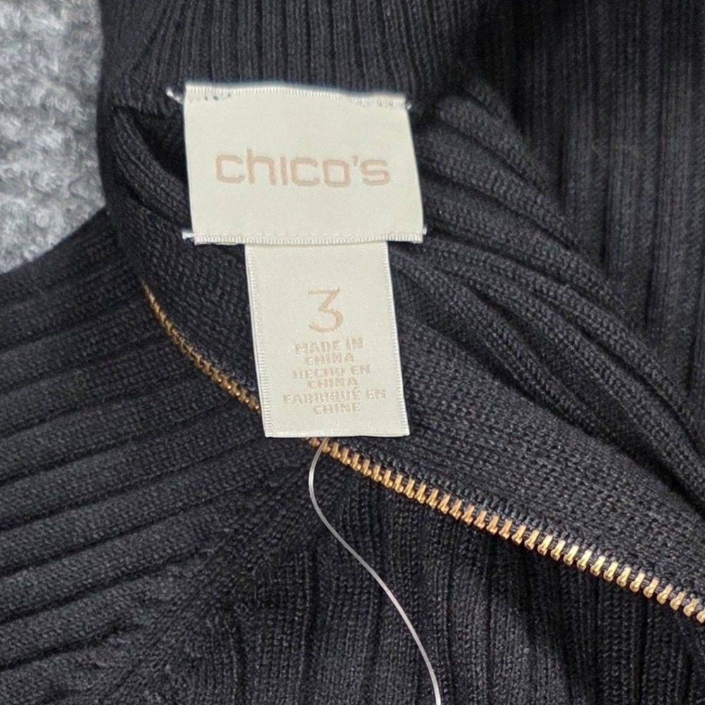 Chicos Cold Shoulder Ribbed Full‎ Zip Sweater Women's Size 3 US XL Mock Neck NEW - Picture 3 of 10